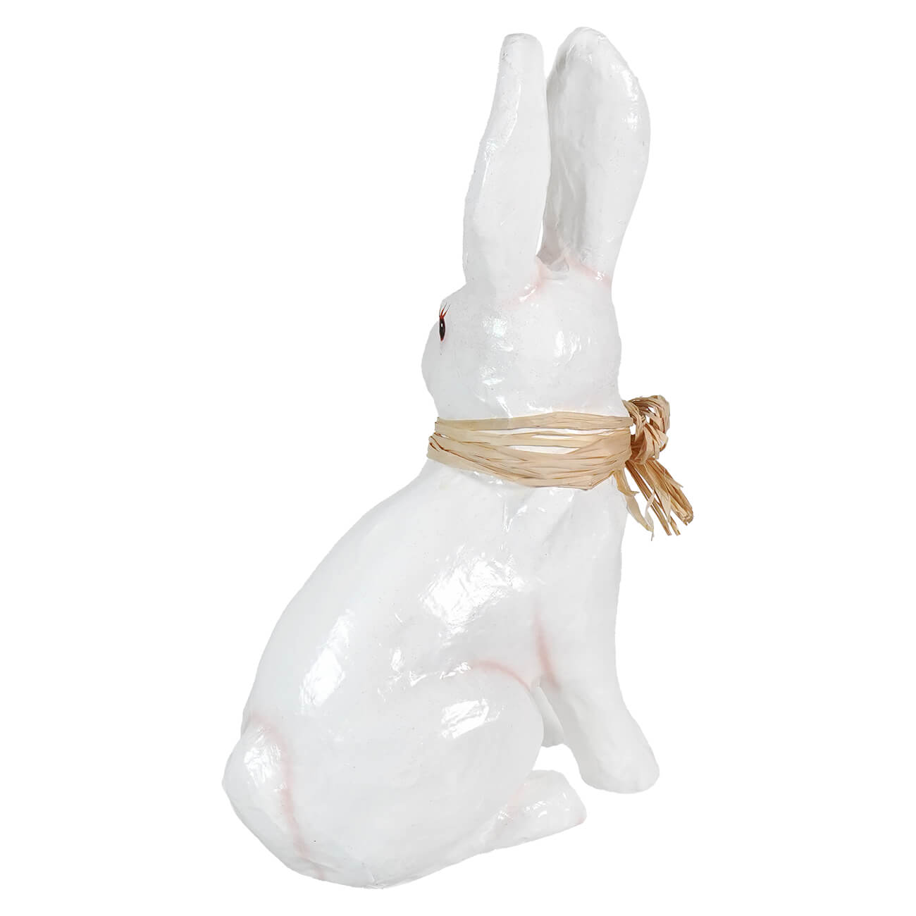 White glossy ceramic paper mache bunny figurine with woven straw bow perfect for spreading holiday cheer dekorasyon easter