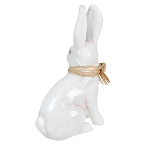 White glossy ceramic paper mache bunny figurine with woven straw bow perfect for spreading holiday cheer dekorasyon easter