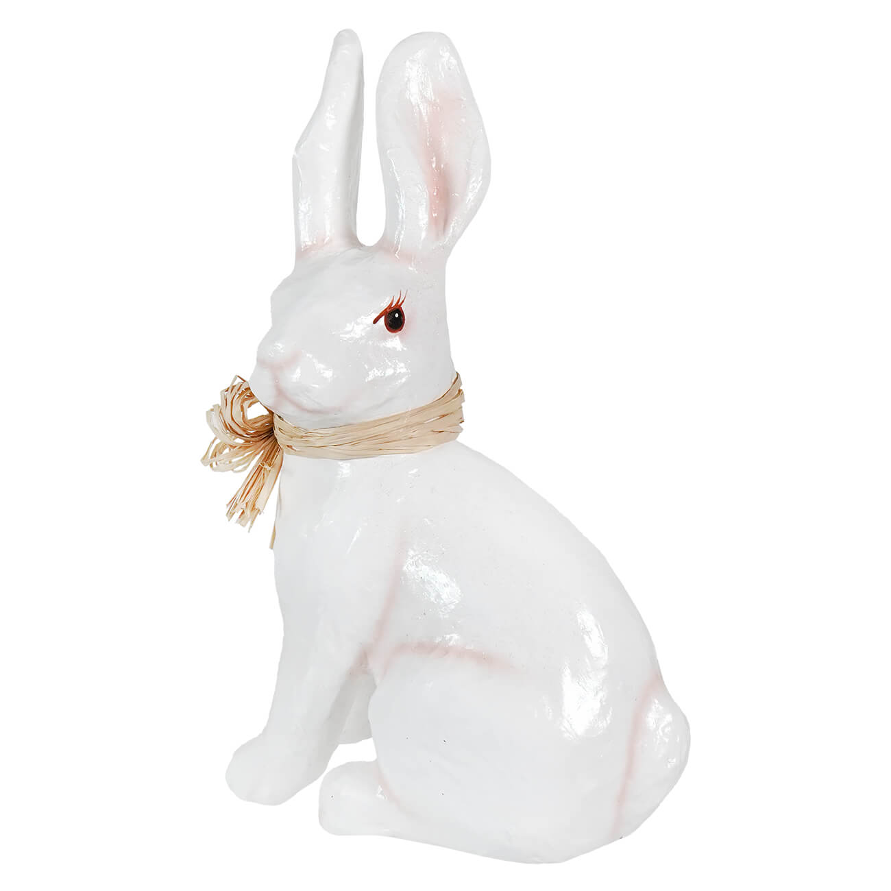 16 inch white paper mache bunny with glossy finish and straw bow perfect for dekorasyon easter and spreading holiday cheer