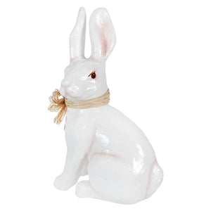 16 inch white paper mache bunny with glossy finish and straw bow perfect for dekorasyon easter and spreading holiday cheer