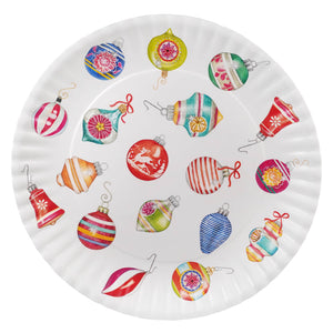 16 inch scattered ornaments paper melamine platter with colorful Christmas ornament designs perfect for holiday parties