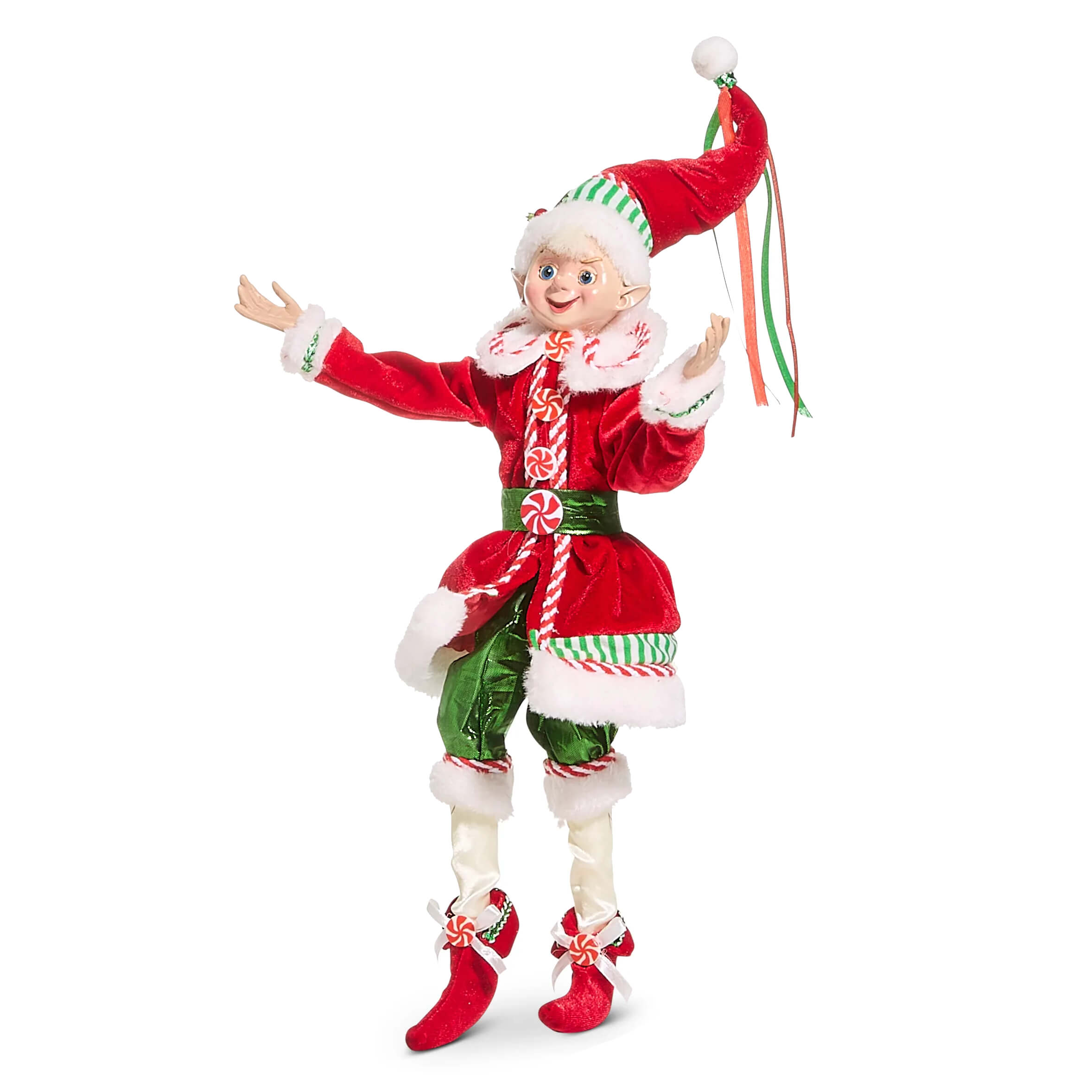 Festive raz imports christmas 16 inch traditional posable red coat elf with velvet candy cane outfit and white fur trim
