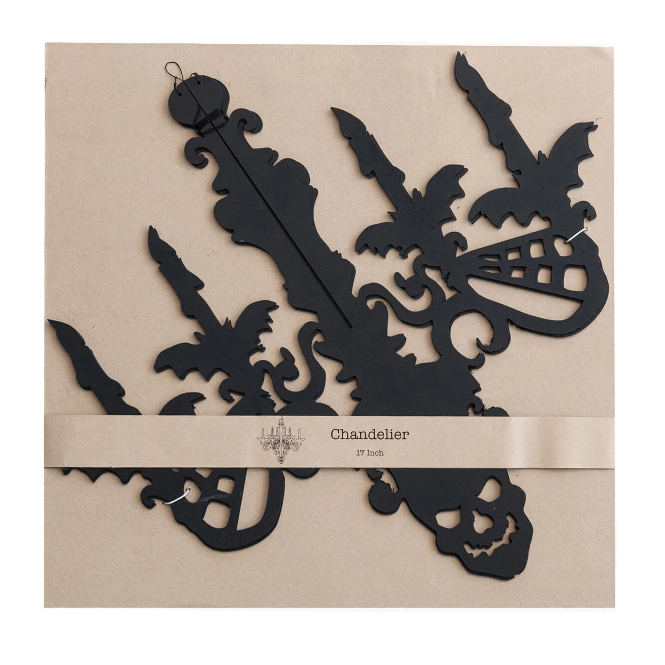 17 inch hanging mdf interlocking black chandelier with bat cutouts perfect for halloween wall decor
