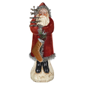 Santa claus russet velvet belsnickle figurine with tree and stocking by ragon house design stands 17 inches tall