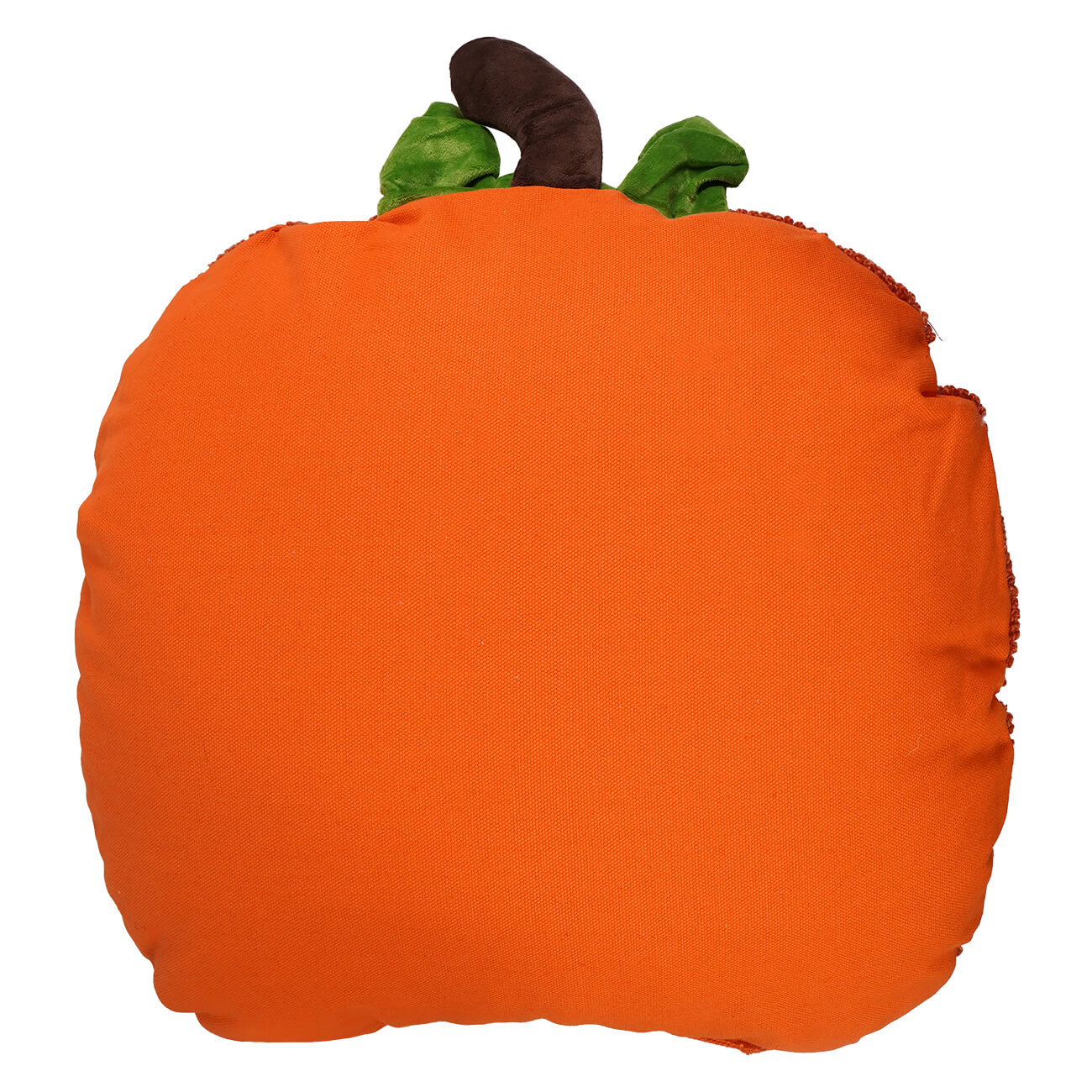 18 inch orange plush botanical pumpkin pillow with green leafy top and brown stem perfect for autumn wreath pillow decor