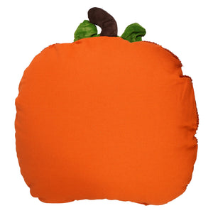 18 inch orange plush botanical pumpkin pillow with green leafy top and brown stem perfect for autumn wreath pillow decor