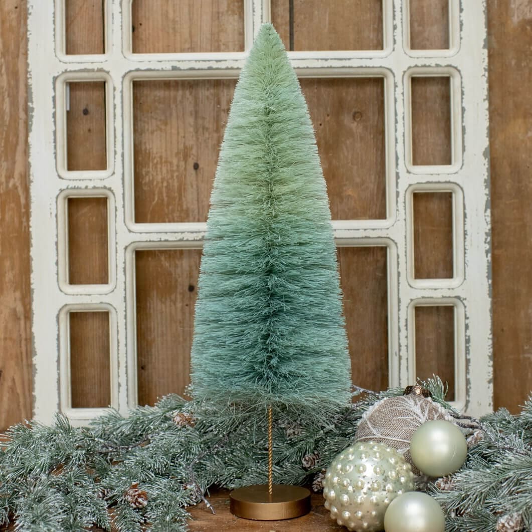 18" Dusty Green Ombre Long Stem Bottle Brush Tree