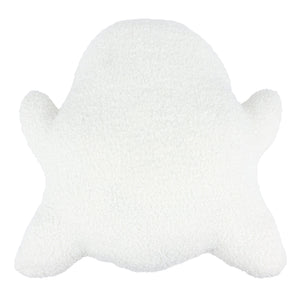 White fluffy plush ghost shaped pillow perfect for cozy decoration and comfy use in kids rooms or halloween vibes