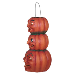 18 large triple stacked pumpkin candy bucket with painted faces and black wire handle by cody foster decor