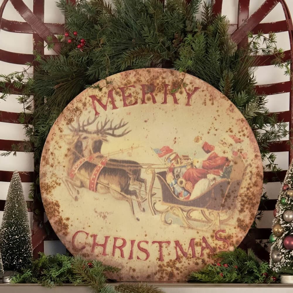 18" Metal Santa & Sleigh Sign