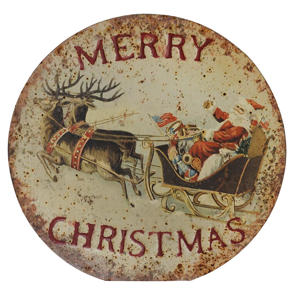 18" Metal Santa & Sleigh Sign