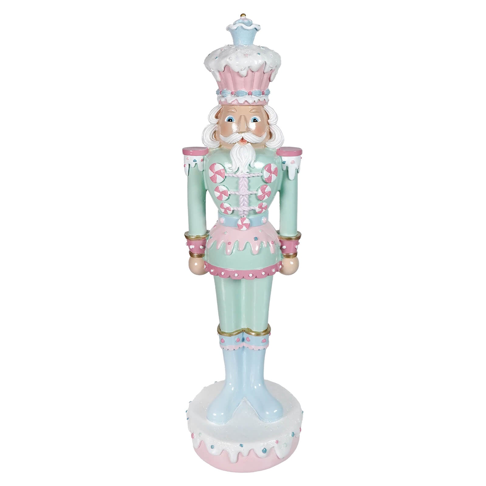 Pastel green resin dessert toy soldier nutcracker figurine in candy-themed pastel colors made of green resin dessert material