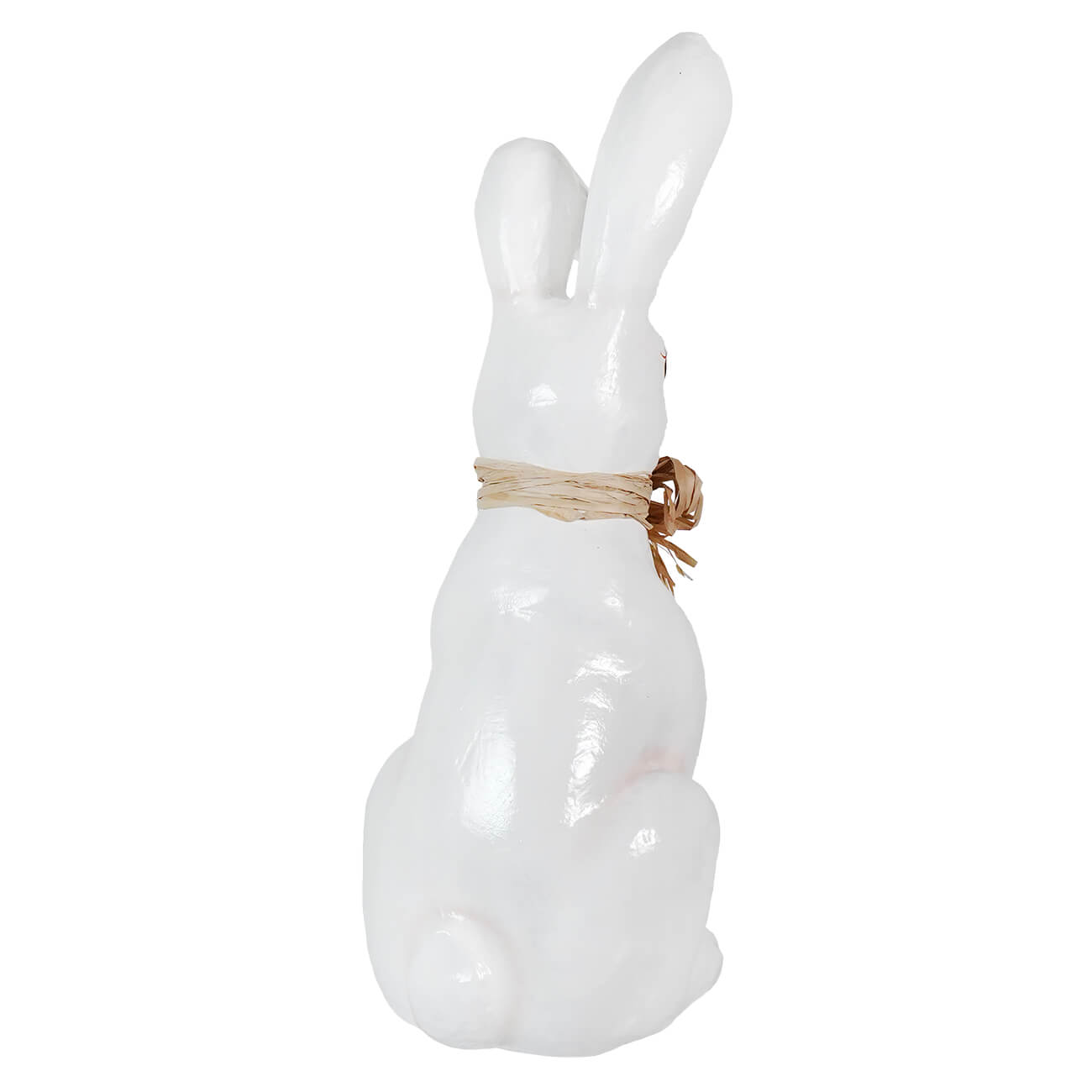 20.5 inch tall white glossy paper mache bunny with natural woven straw bow spreading holiday cheer dekorasyon easter
