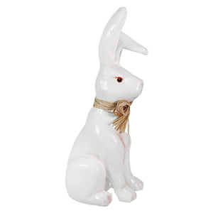 20.5 inch tall white paper mache bunny with woven straw bow perfect for spreading holiday cheer and dekorasyon easter