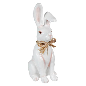 20.5 inch tall white paper mache bunny with pink accents and woven straw bow perfect for spreading holiday cheer dekorasyon easter