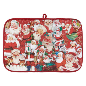 Red quilted christmas towel featuring vintage santa claus collage perfect for holiday towels and drying mat use