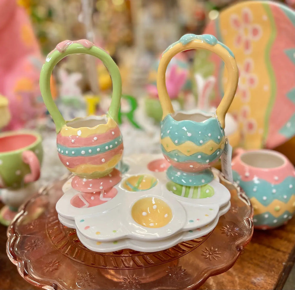 Ceramic Johanna Parker Easter Dottie Ramekins and Devil Egg Plate