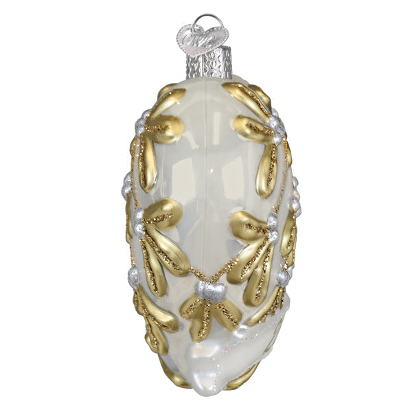 Delicate white glass 2026 heart ornament with gold leaf patterns and silver beads perfect heart ornament gift