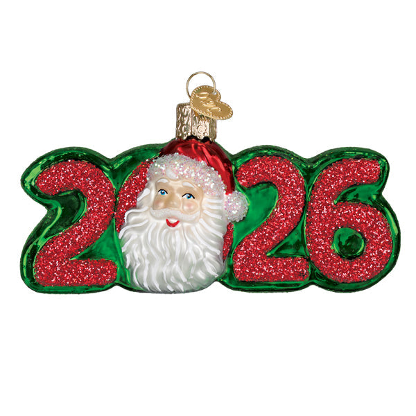 Glass christmas ornament 2026 santa ornament with smiling santa face in glittery red and green workshop santa ornament
