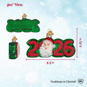 A festive green and red christmas glass ornament for 2026 featuring a smiling santa claus for your workshop santa ornament collection
