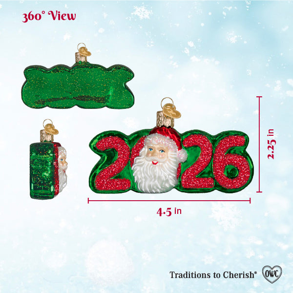 A festive green and red christmas glass ornament for 2026 featuring a smiling santa claus for your workshop santa ornament collection