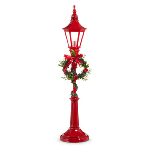 21 inch lighted holiday red lamp post with festive wreath and bow perfect for christmas lighted tabletop decor