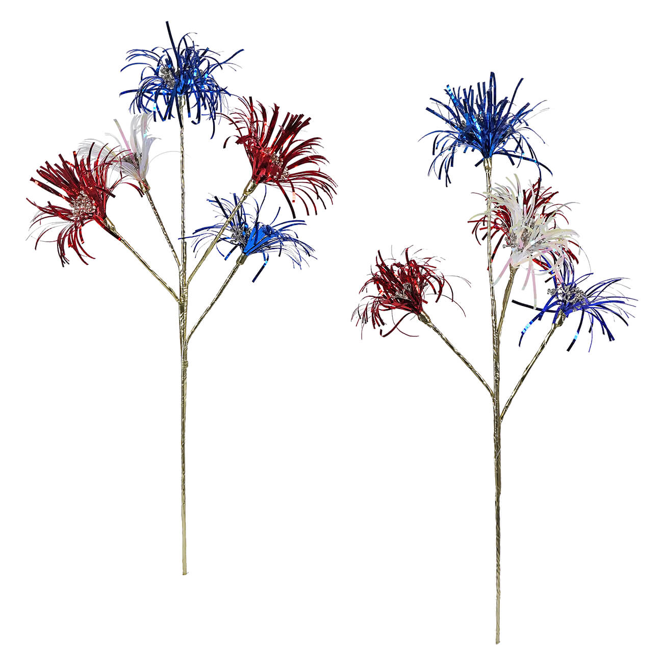 22 inch red white and blue glittery blue sparkler sprays set with feathery petals for a patriotic display