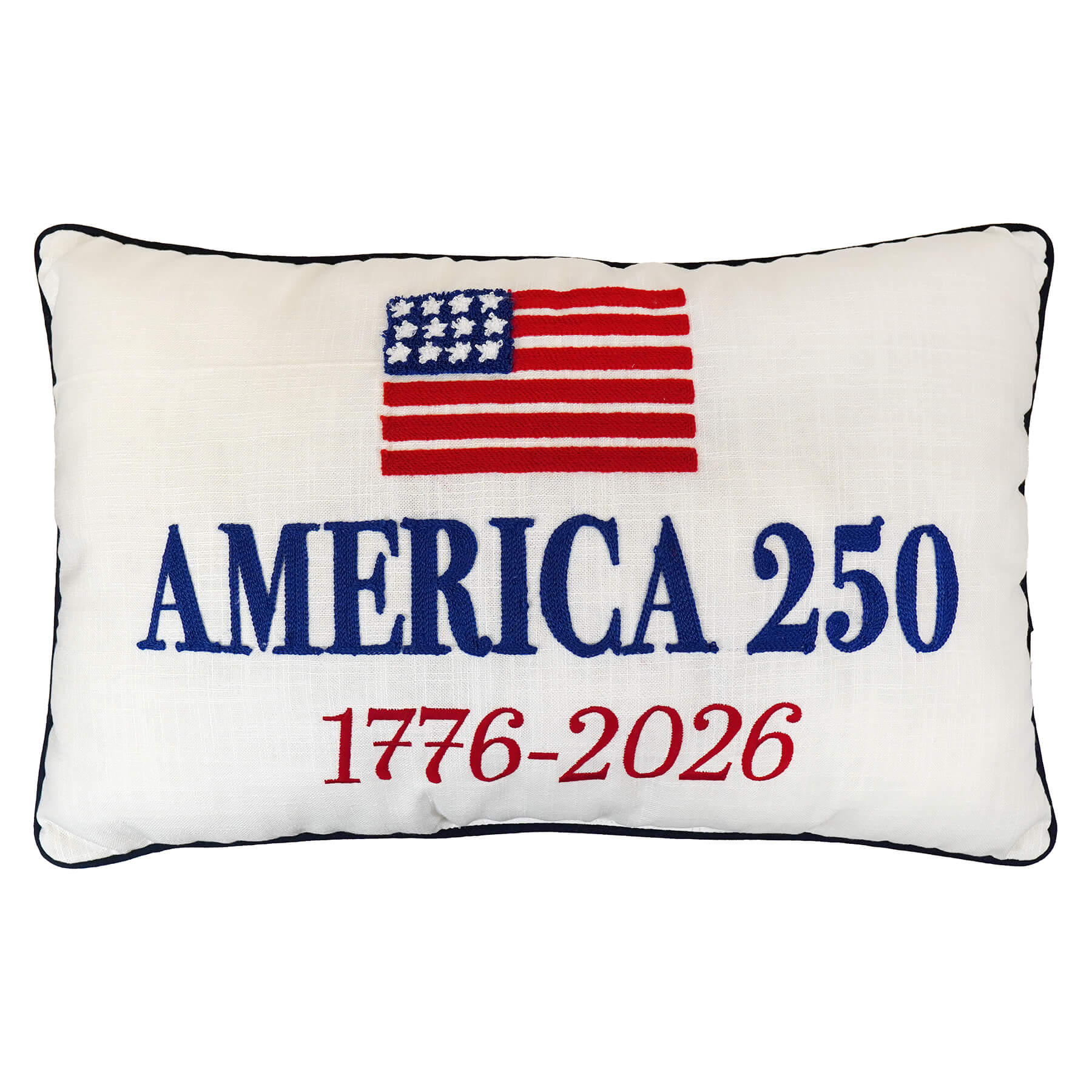 White rectangular flag pillow with embroidered american flag america 250 1776-2026 by gerson companies patriotic spreading holiday cheer