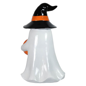 24 inch large ghost holding lighted pumpkin ceramic figurine by raz imports halloween spreading holiday cheer