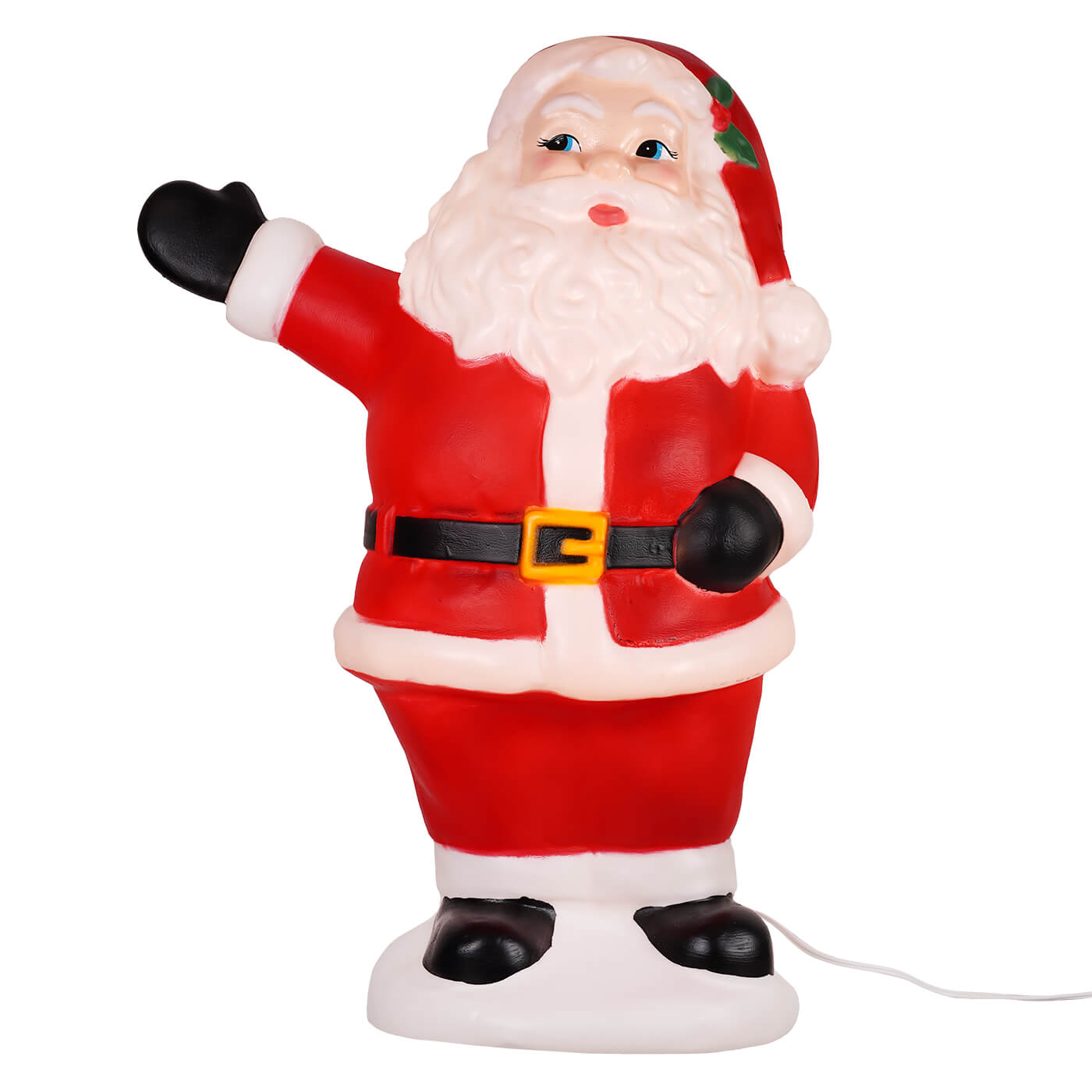 Red and white plastic large lighted retro outdoor jolly santa figurine by regency international with black gloves boots and belt buckle