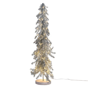 24 inch led lighted silver tinsel metal holiday tree with warm white lights and wood base for festive decor