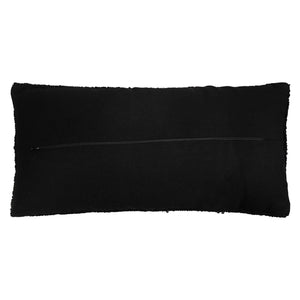 Black rectangular cushion with textured fringed edge and central zipper for relaxed skeleton hooked happy halloween pillow decor