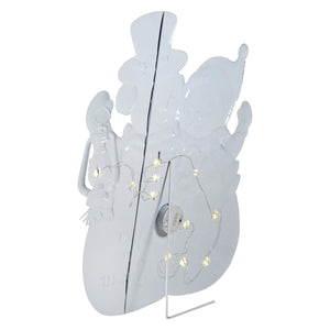 White metallic large led lighted metal holiday snow couple sign with glowing string lights by gerson companies
