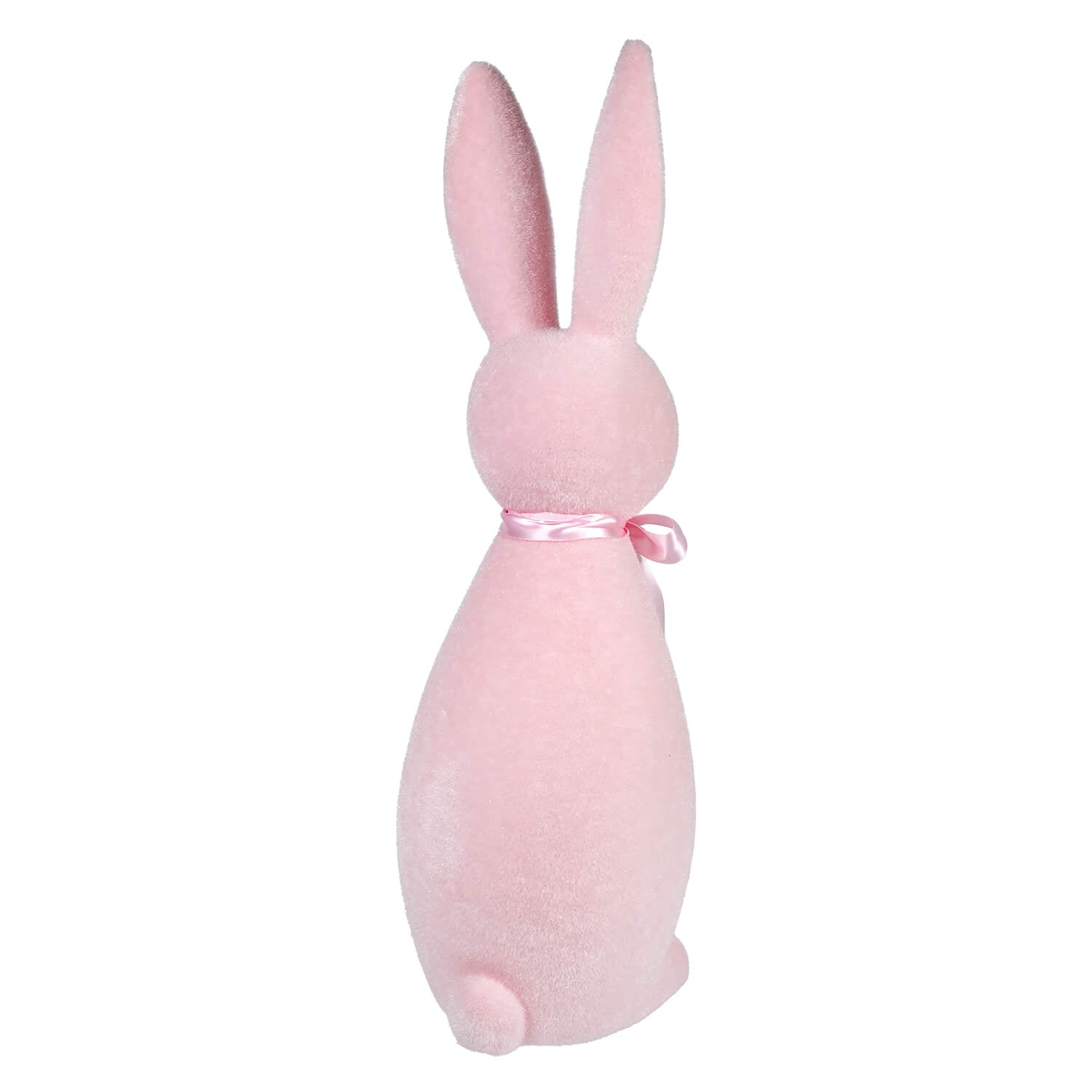 Pink ceramic bunny with a ribbon around its neck.