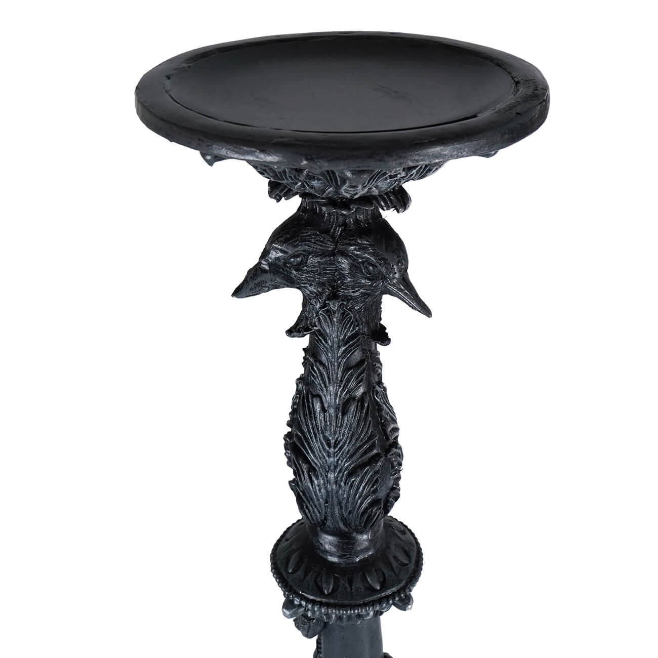 Black ornate bird-themed large black pillar holder with detailed feather and beak carvings gothic statement piece