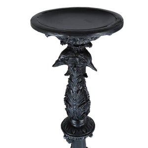 Black ornate bird-themed large black pillar holder with detailed feather and beak carvings gothic statement piece