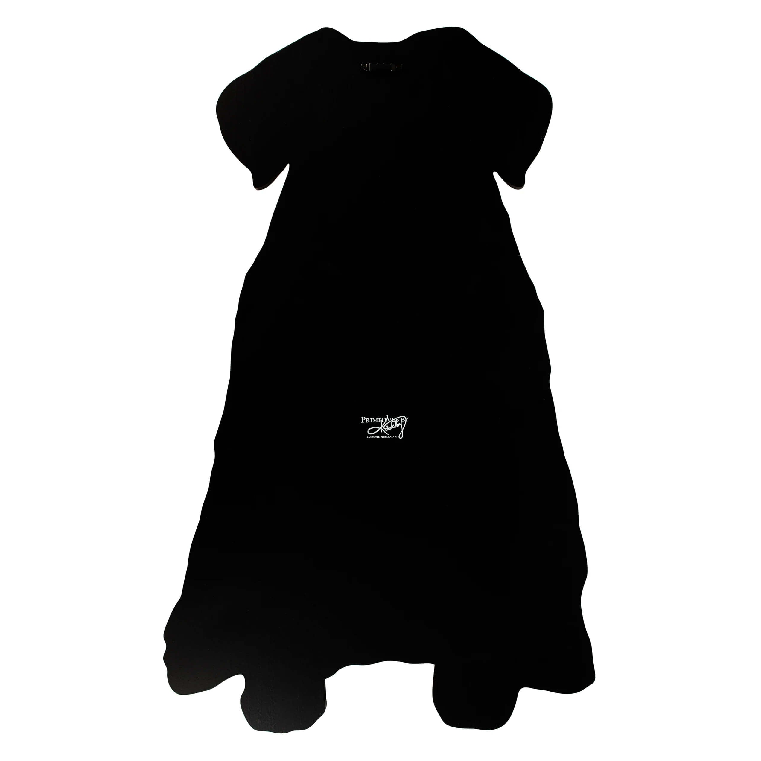 Black silhouette dress-shaped wall hanging on the 30 inch large ghost dog porch leaner and hanger