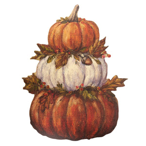 31.5 inch large orange pumpkin stack porch leaner and hanger featuring thanksgiving harvest pumpkins and gourds design