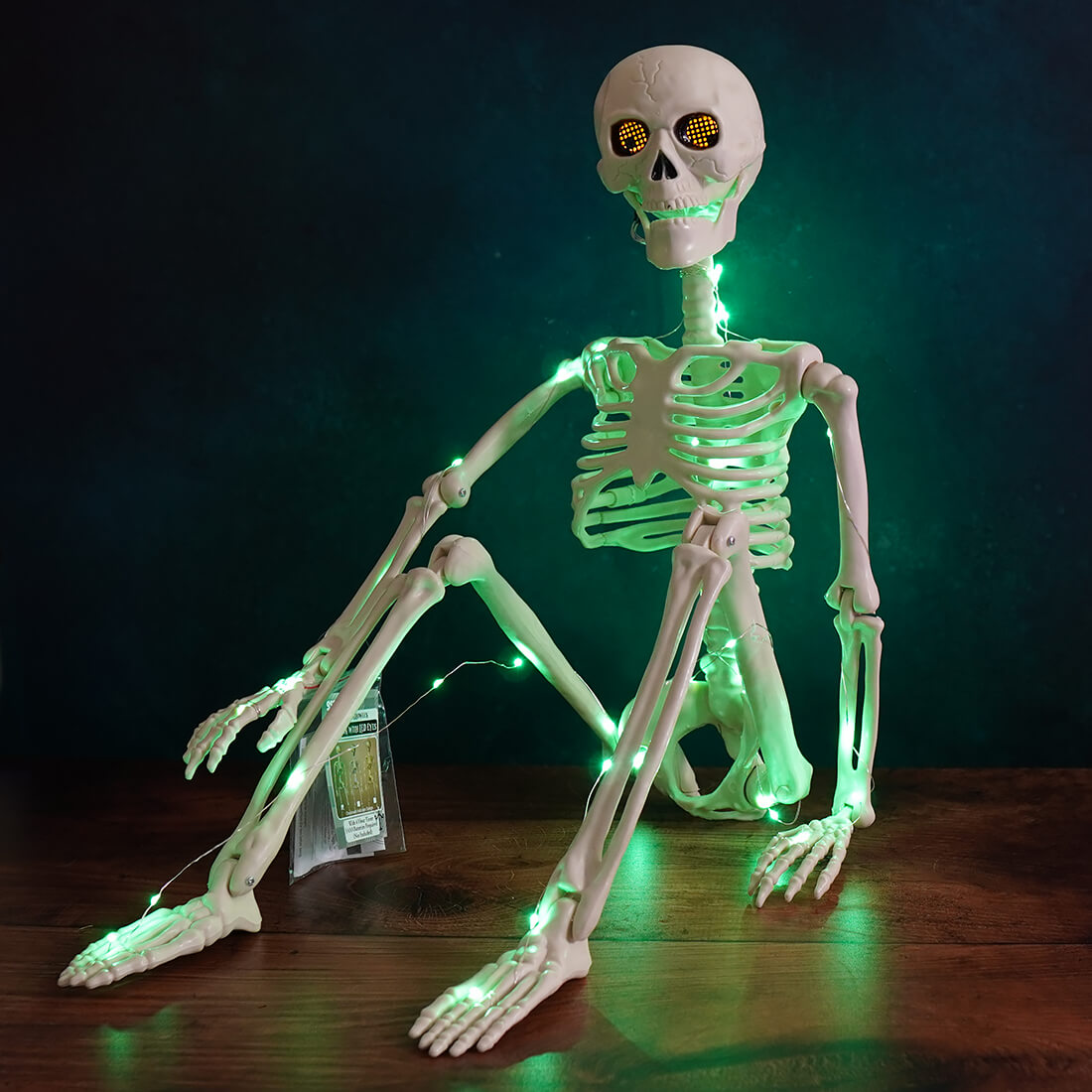 36’’ Green Lighted Hanging Halloween Moving Eyes Skeleton With Timer - Halloween