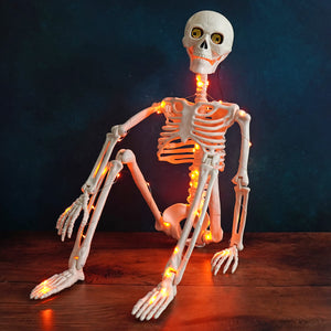 36’’ Orange Lighted Hanging Halloween Moving Eyes Skeleton With Timer - Halloween