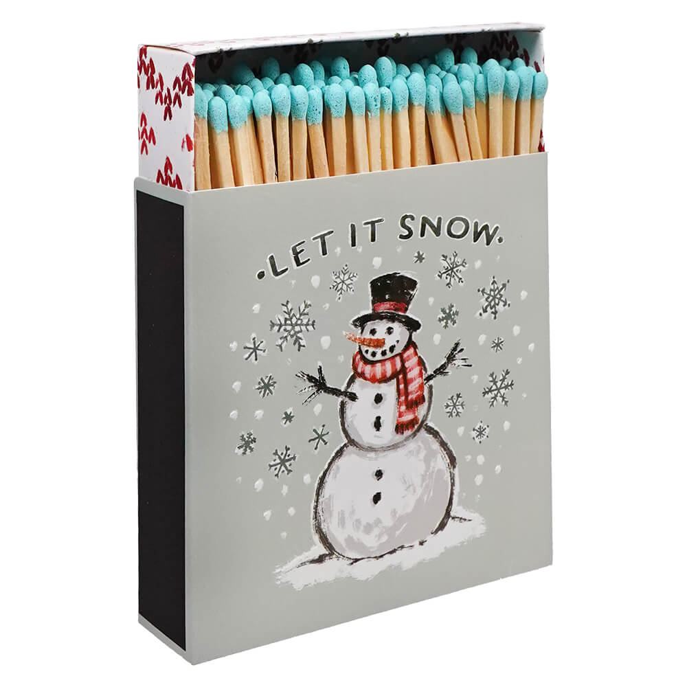 4.25’’ Long Safety Matches In Embossed ’Let It Snow’ Snowman Matchbox - Christmas