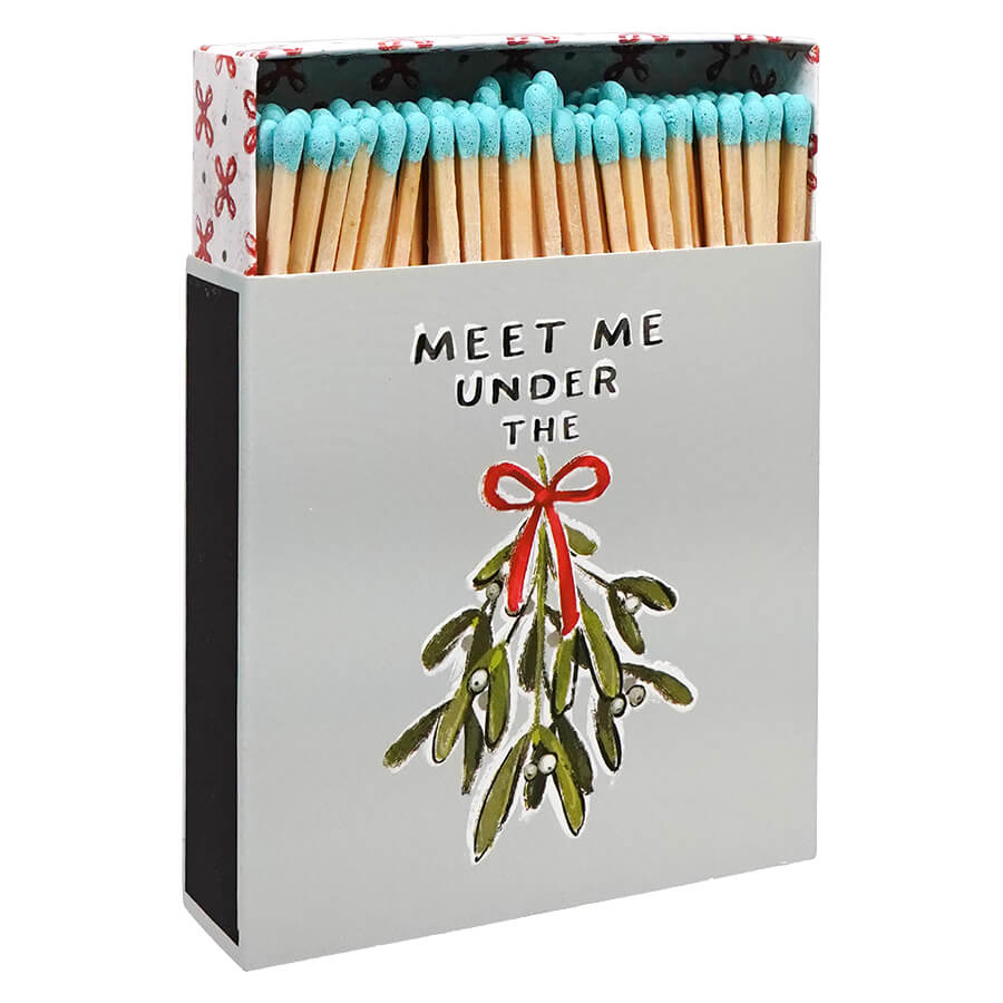 4.25’’ Long Safety Matches In Embossed Mistletoe Matchbox With Saying - Christmas