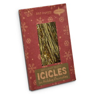 40 inch boxed gold tinsel icicle strands by raz imports perfect for gold tinsel holiday decorating in gold and silver theme