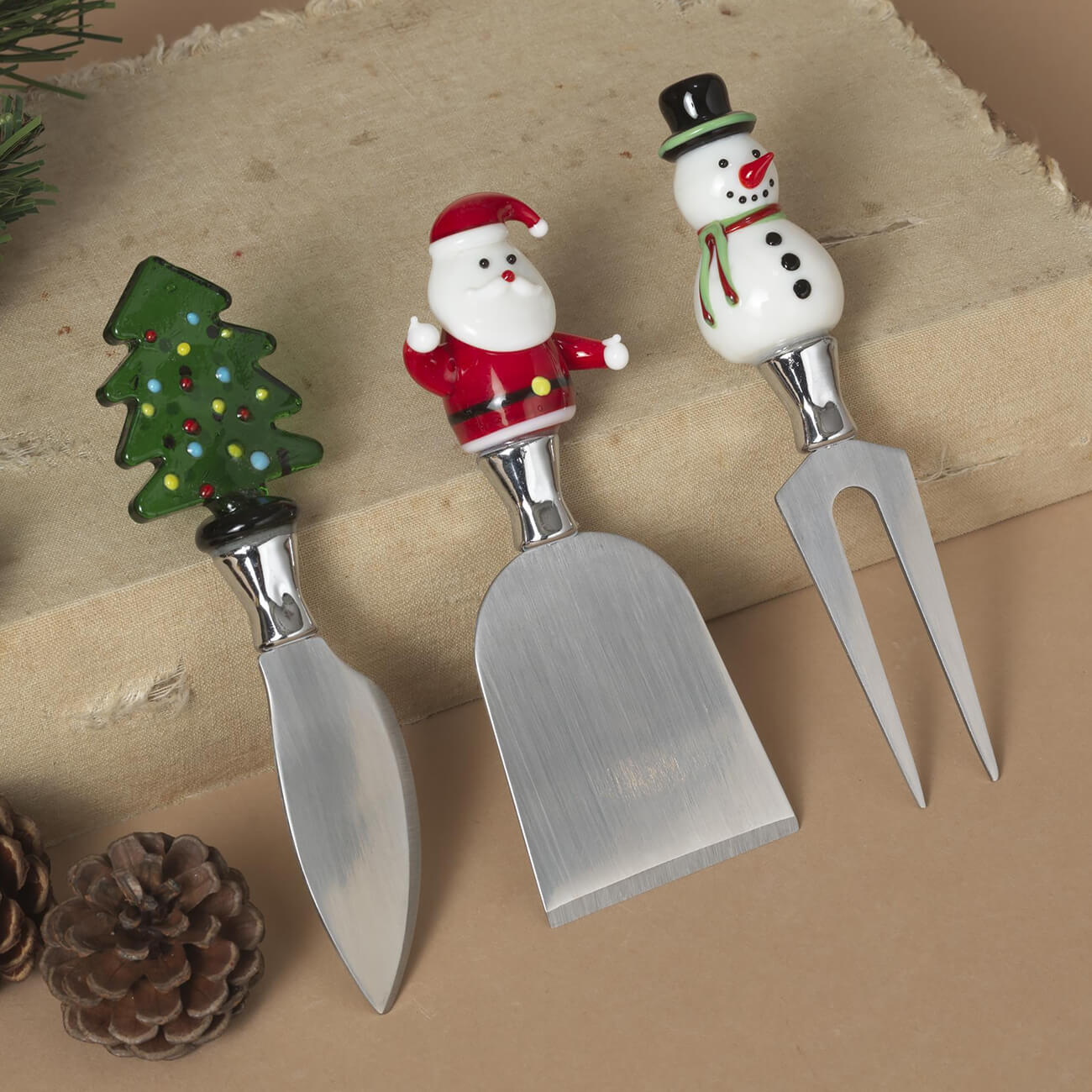 Christmas character cheese knives set with santa snowman and tree handles perfect for christmas tableware use