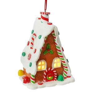 5 inch led lighted claydough gingerbread a frame house ornament with glowing windows candy cane and peppermint decor