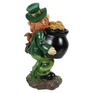 5 resin leprechaun statue in green resin carrying a black pot of gold perfect for patrick’s day collection spreading holiday cheer