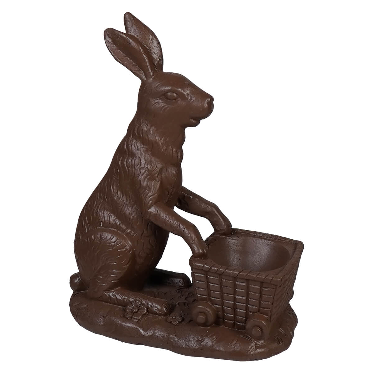 Brown 6.25 inch chocolate bunny planter with cart vintage easter bunny figural decor in chocolate color