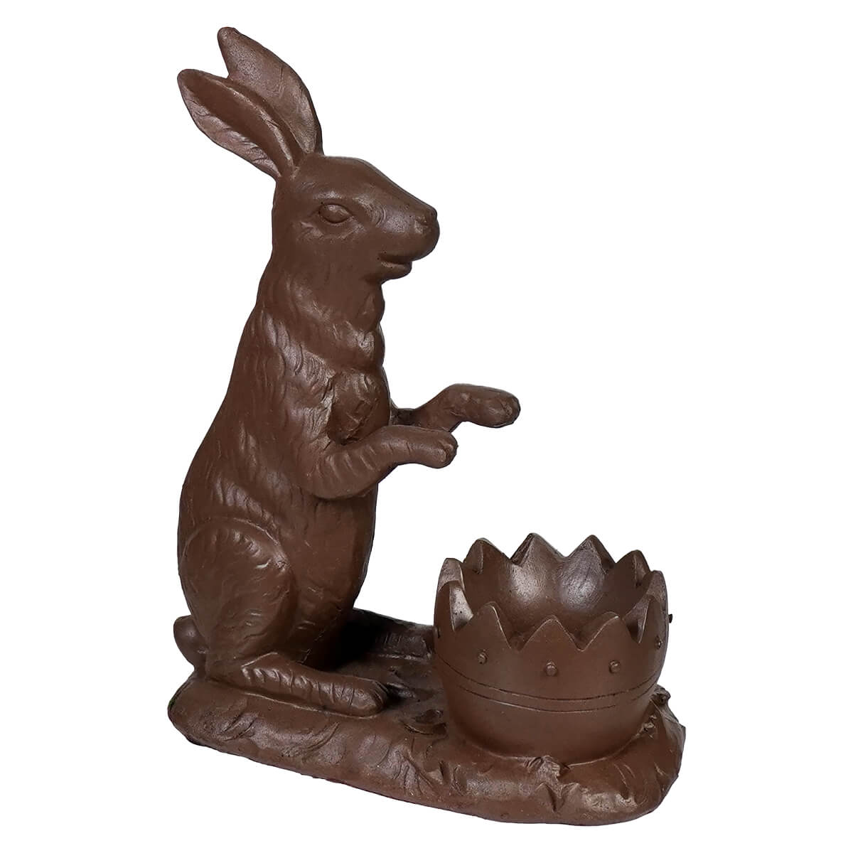 6.25 inch chocolate bunny with egg holder in brown vintage easter bunny figural decor style