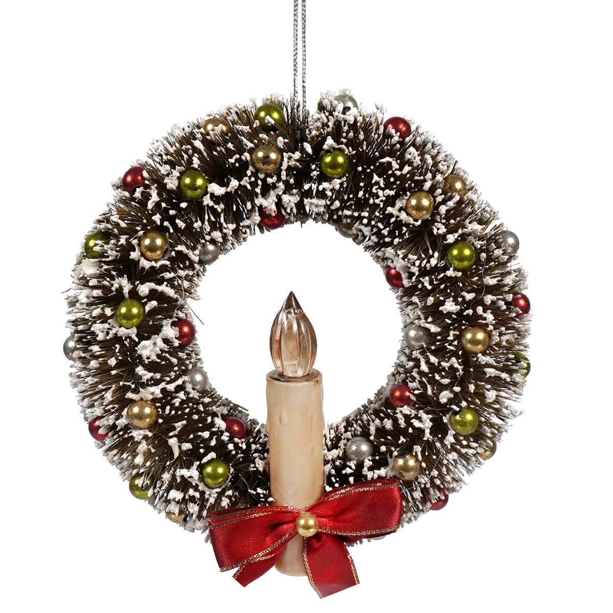 6.5’’ Bottle Brush Wreath With Candle - Christmas