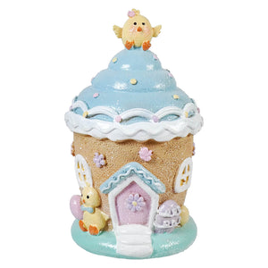 6.5 inch lighted resin easter chick blue ice cream house figurine perfect for easter and spring tabletop decor